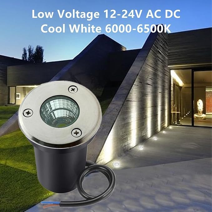 6PCS Ground LED Landscape Lights - 3W Outdoor Buried Lamp IP67 Waterproof Stainless Steel Recessed Spotlight Low Voltage 12V COB Mini LED Well Light(White Light)