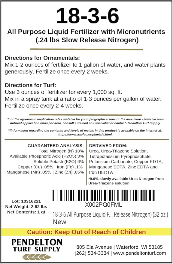 18-3-6 All Purpose Liquid Fertilizer &amp Micro Nutrients (50% Slow Release Nitrogen) (32 oz.)