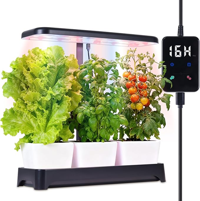 Indoor Garden Led Grow Light Full Spectrum LED Grow Lamp for Indoor Plants with Intelligent Controller Height Adjustable Ideal for Home Desk Plant Lighting (Without Pots) (Black 16.5*6.5*4 inch)
