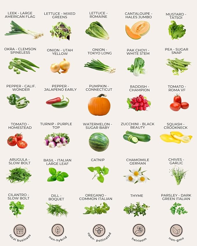 50 Tactiko Survival Vegetable Herb &amp Fruit Seed Kit - U.S.A. Harvested Varieties - Over 35000 Non-GMO Heirloom Seeds - Emergency Seed Vault in Waterproof Mylar Bag - Long-Term Storage