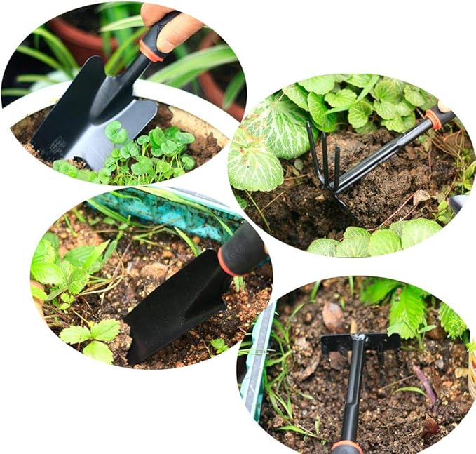 Uterstyle Garden Tool Set Heavy Duty 4pcs Garden Tools Including Spade Shovel Double Side WeederTrowel Cultivator Hand Rake
