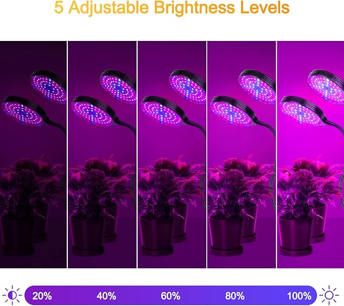 Sunlike LED Grow Light with Blue Red Light USB Powered 4/8 / 12H Timer &amp 5 Brightness Levels - Full Adjustable Gooseneck Waterproof Clip for Indoor Plants &amp Seedlings (Type 1)