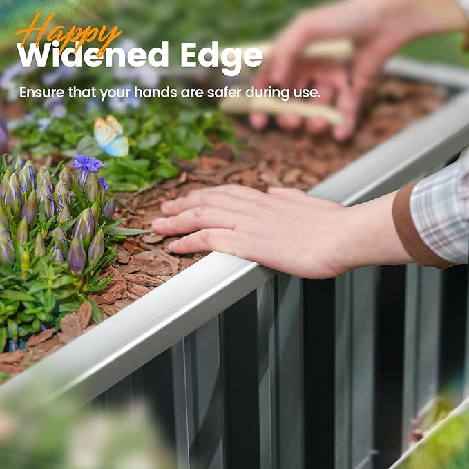 KING BIRD 68 x 36 x 34.6 Raised Garden Bed with Garden Anti-Bird Protection Netting Structure Galvanized Steel Metal Planter Kit Box with 2 Pairs of Gloves Dark Grey