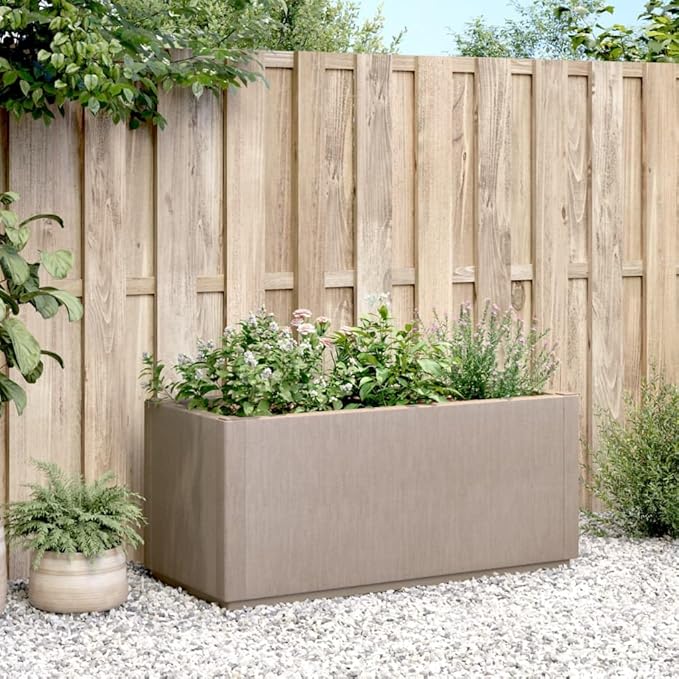 Light Brown Polypropylene Garden Planter Rectangular Outdoor Plant Pot 14.2x31.5x13.8 Inch Lightweight Container for Patio Balcony Herbs Flowers