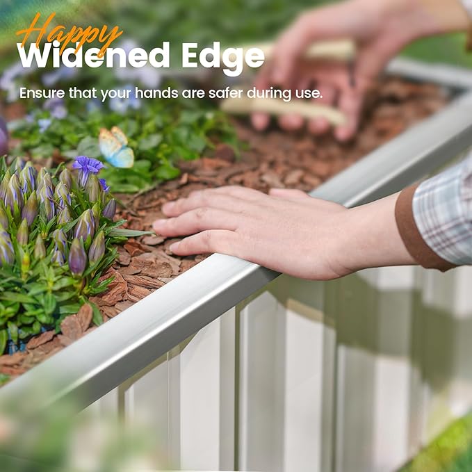 KING BIRD Raised Garden Bed 68x 36x 12 Galvanized Steel Metal Outdoor Garden Planter Box Kit with 2 Pairs of Gloves (Ivory)