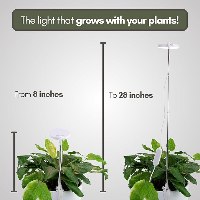 Mossify LED Grow Lights for Indoor Plants Full Spectrum – Adjustable Height (8”-28”) Dimmable Brightness Programmable Timer Long Lifespan – Ideal Grow Lights for Healthy Plant &amp Houseplants (Bl