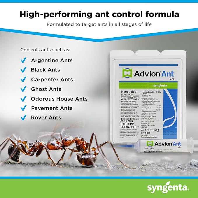 Advion Ant Gel Bait 4 Tubes x 30-Grams 4 Plungers and 4 Tips Effective Bait Formulated with 0.05% Indoxacarb Indoor and Outdoor Use Killer Gel for Control of Most Major Ant Species