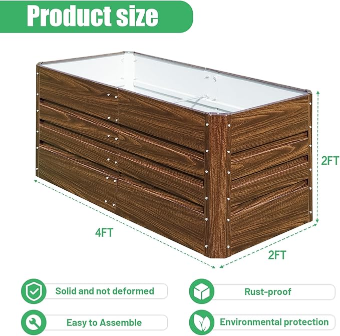 SnugNiture 2 Pcs 4x2x2FT Raised Garden Bed Galvanized Planter Garden Boxes Outdoor Deep Root Planter Raised Bed for Vegetables Flowers HerbsBrown