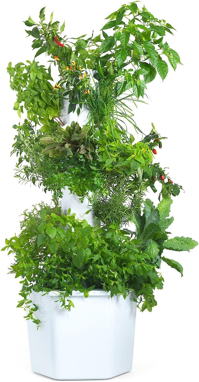 Standard Outdoor Vertical Hydroponic Growing System Kit Grow 27 Large Lettuce Vegetables Herbs Fruit | 20 Gallon Water Tank 20' Pump Cable Smart WiFi Timer | Easy Assembly &amp Use