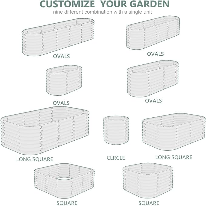 Galvanized Steel Raised Garden Bed 8x2ft Oval - 17 Tall 9-in-1 Modular Planter Box for Vegetables/Flowers Rust-Proof Metal Outdoor Planters Rubber Edging (Green)