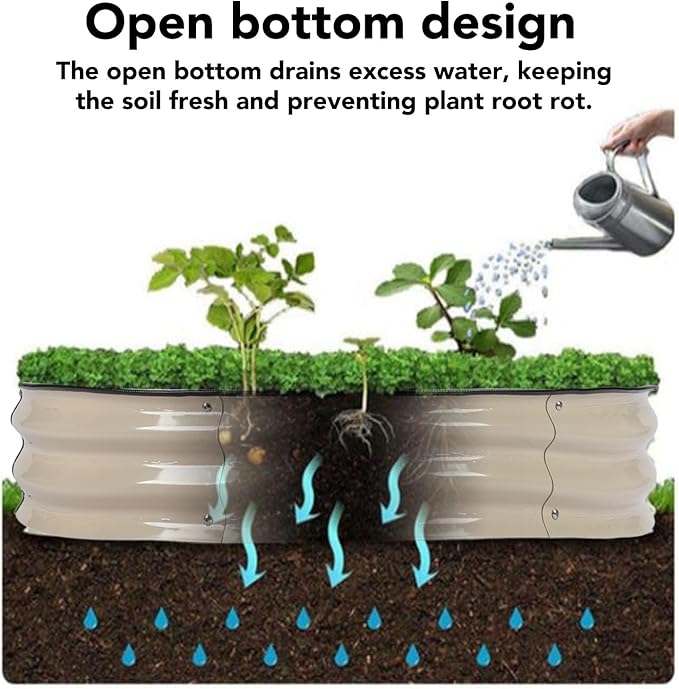 Raised Garden Bed Kit 107x20cm Rounded Edges Outdoor Metal Vegetable Planter Box Open Bottom Planter Raised Bed - Flowers Planter Garden Box for Garden Courtyard School (White)