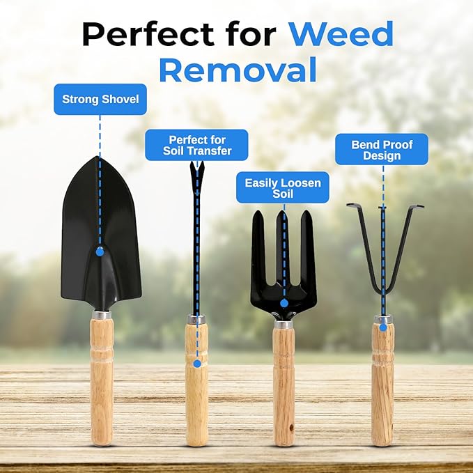 Scuddles 8-Piece Garden Tool Set with Bag Stainless Steel Tools Wooden Handles and Soft Poly-Cotton Gloves for Planting Pruning and Home Gardening