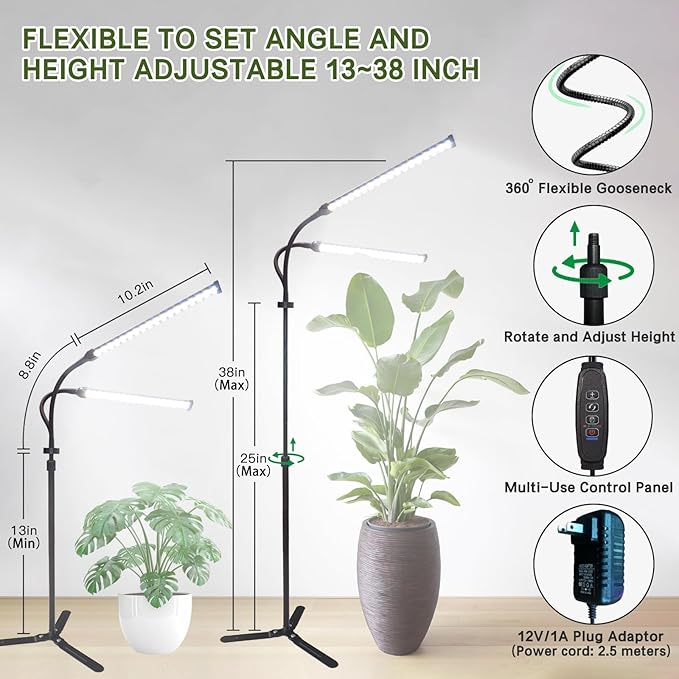 2025 Professional Grow Lights for Indoor Plants Growing 6000K Full Spectrum 126 LEDs Plant Grow Lights Indoor Height Adjustable (13-38'') 3 Spectrum Modes + 10 Dimming with 4/8/12/18H Timer