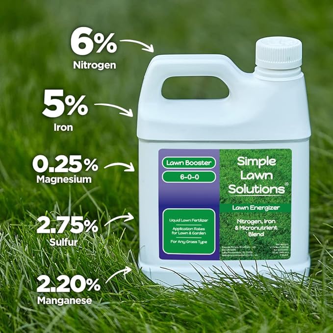 Commercial Grade Lawn Energizer Iron Nitrogen Micronutrient Booster - Liquid Turf Concentrated Fertilizer - Lawn Garden and Indoor Plants - Any Grass Type - Simple Lawn Solutions- 1 Quart