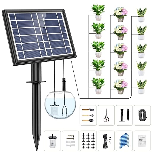 49FT Solar Drip Irrigation Kit System 900ml/min Garden Watering System3W 3000mAh Larger CapacityAutomatic Raised Bed Watering System for 15 Potted Plants
