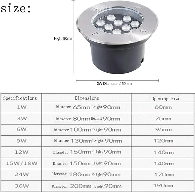 LED Landscape Light - Outdoor Buried Lights 220V Recessed LED Spotlights IP67 Outdoor Waterproof Embedded Underground Spotlights Ground Garden Courtyard Lights(White3W)