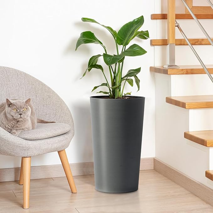 2 Pack Tall 21.7 in for Outdoor Plants Tall Square Planter Box Indoor Outdoor Porch Patio Flower Pot Big Tapered Matte Tree Flower Pot for Garden (Grey)