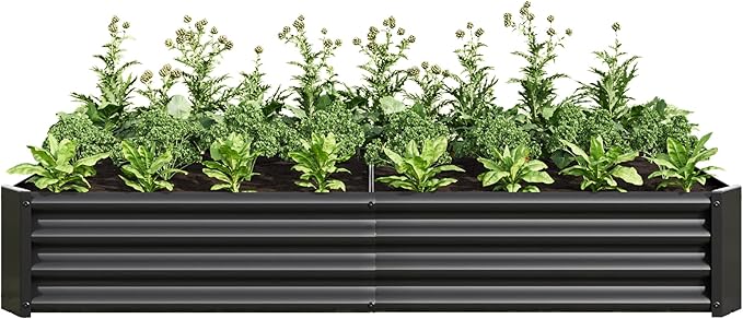 Raised Garden Bed Outdoor 6×3×1ft Metal Raised Rectangle Planter Beds for Plants Vegetables and Flowers - Black