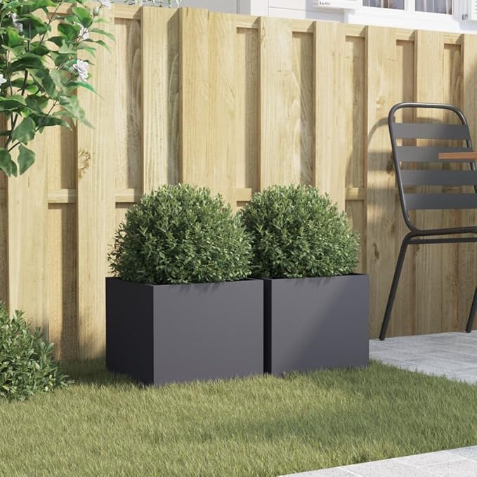 PlantersMultifunctional Raised BedPlant Privacy FenceBalcony Planter BedsHerb PlantersGreenhouse Planterfor HerbsFlowersOutdoorVegetables2 pcs Anthracite 12.6x11.8x11.4 Cold-rolled Steel
