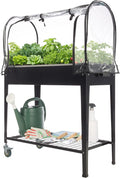 Raised Garden Bed with Cover - 31.5”x15.75”x47.25” Metal Elevated Planter Box with Legs Greenhouse Cover Wheels and Storage Shelf - for Growing Flowers Vegetables or Herbs by Pure Garden (Black)
