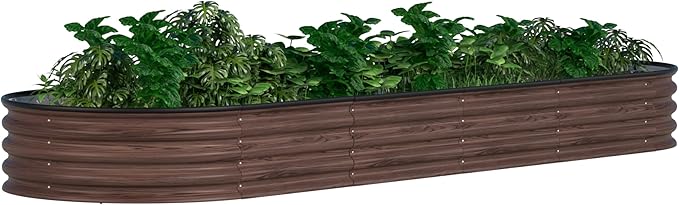MUPATER 8x2x1 ft Raised Garden Bed Outdoor for Vegetables 9-in-1 Galvanized Metal Planter Box 11.1'' H Modular Garden Bed Kit Oval for Herbs and Flowers Rustic