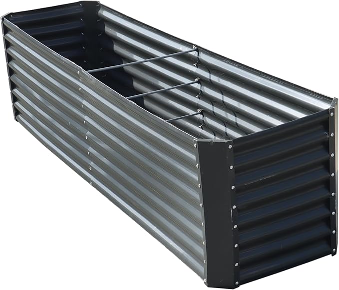 8x2x2FT Galvanized Raised Garden Bed Metal Garden Planter Box for for Gardening Vegetables Fruits Flowers Gray