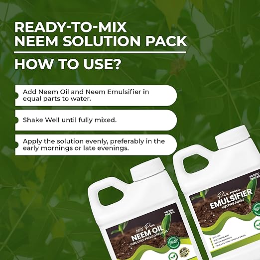 100% Pure Neem Oil &amp Unscented Emulsifier Combo - Natural Plant Care and Wetting Agent for Plants Trees (32 oz)