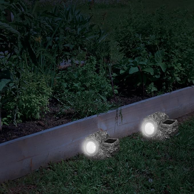 Luxshiny Solar Stone Lamp Outdoor Solar Light for Yard Garden Waterproof Resin LED Landscape Lighting Decorative Patio Spotlights