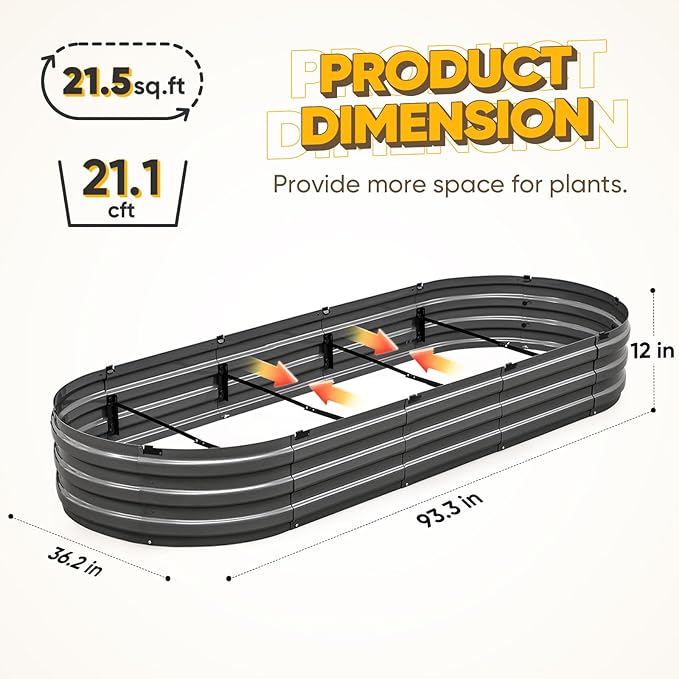 KING BIRD Raised Garden Bed Kit 2025 Upgraded Quick-Setup Galvanized Planter Garden Box Outdoor for Gardening Vegetables Flowers 94x36x12 in Dark Grey
