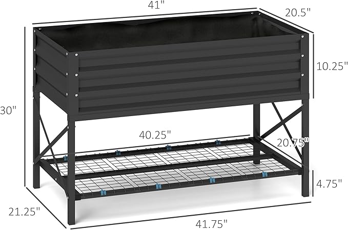 Metal Planter BoxGalvanized Raised Garden Bedwith LegsStorage Shelf and Bed Liner