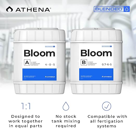 Athena Blended Bloom A&ampB | 2-Part Flowering Liquid Fertilizer for Hydroponics &amp Soil | Bloom Booster Plant Food | NPK A 4-0-5 | B 0.7-6-5 | 5 Gallon