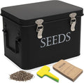 Garden Seed Storage Box with Dividers Seeds Packet Organizer Case for Gardening 3 Inner Slot Bird Plant or Vegetable Seed Container Saver Tin – Black Galvanized Metal with Envelopes &amp Labels