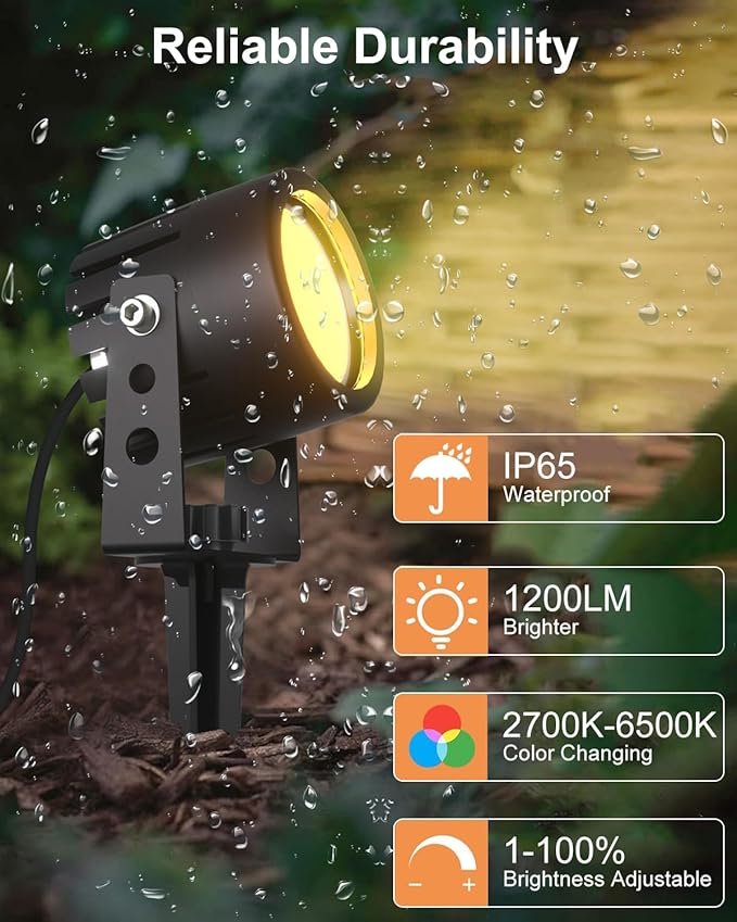 Ligency Smart Spotlight Landscape Lights Outdoor Spot Lights Waterproof RGBW Color Changing Spotlights for Yard Garden 2-Pack (28.8 Feet)