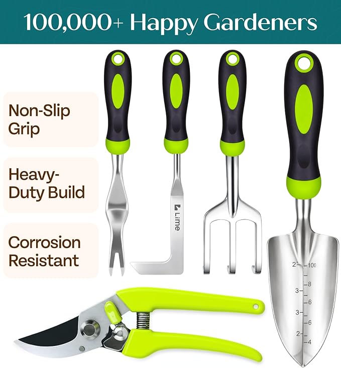 GROWIT Heavy Duty Gardening Tools - Gardening Gifts for Women Men Mom Dad - Durable Ergonomic Garden Tools Set