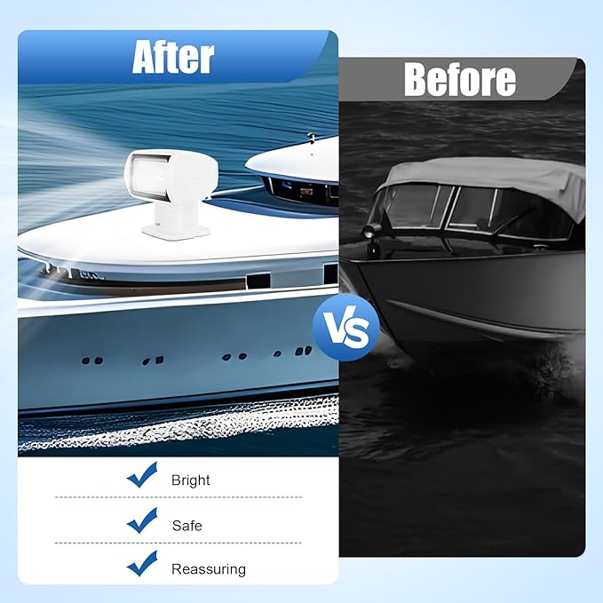 Marine Searchlight 12V 100W Rotating Remote Searchlight with Long Power Cord Marine Remote Spotlight Marine Spotlight Suitable for Yachts Coast Guards Marine Police Fishing Boats