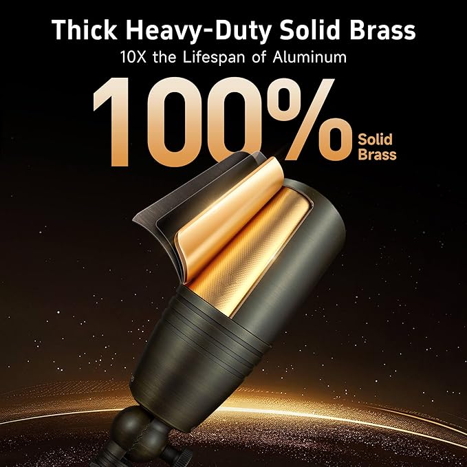 Gardenreet Die-Cast Brass Spot Light Outdoor - 12V LED Uplighting Waterproof Low Voltage Landscape Lights Direct Wire Bronze for Fence Fountain with Daytime White MR16 Replaceable Bulbs (12 Pack)