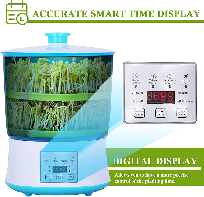 Automatic Sprouter Bean Growing Machine 3 Layers Germination Tank Seed Germination Machine LED Display Time Control 360° Automatic Spray for Every HOM