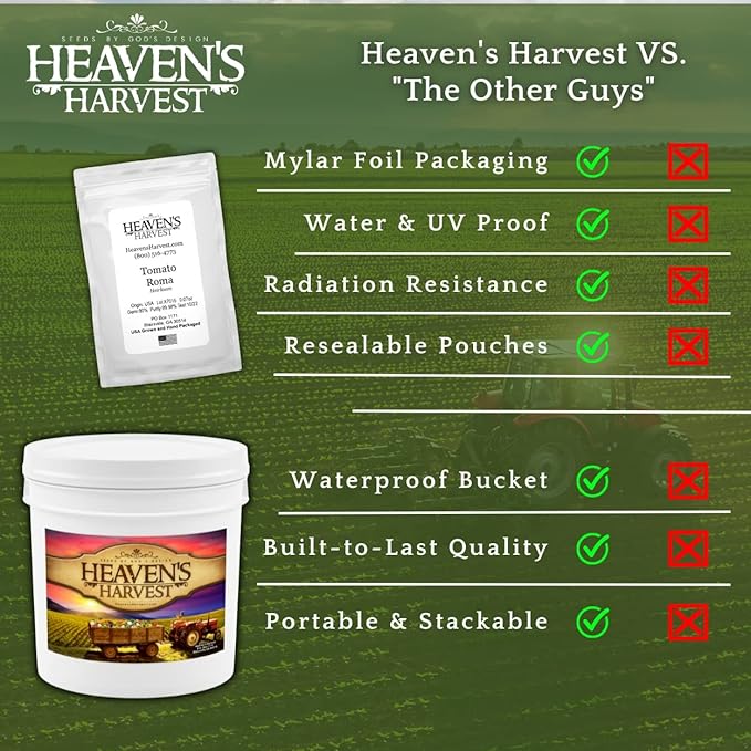 Heaven’s Harvest - 10 Year Survival Or Homestead Garden | 25k+ Heirloom Vegetable Seed Bank Kit | Includes Free Clyde’s Garden Planner &amp Seed Vault Storage Drum | Non-GMO