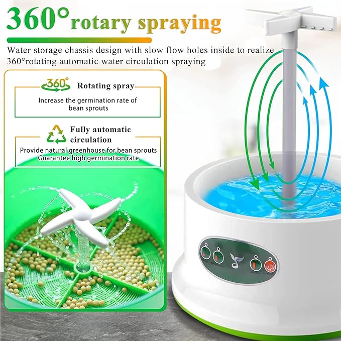 Home Smart Bean Sprout Machine Fully Automatic Seed Sprouting Kit Automatic Soaking Beans and 360° Rotating Spraying Design Large-Capacity Sprouting Seedling Machines for Homemade Bean Sprouts
