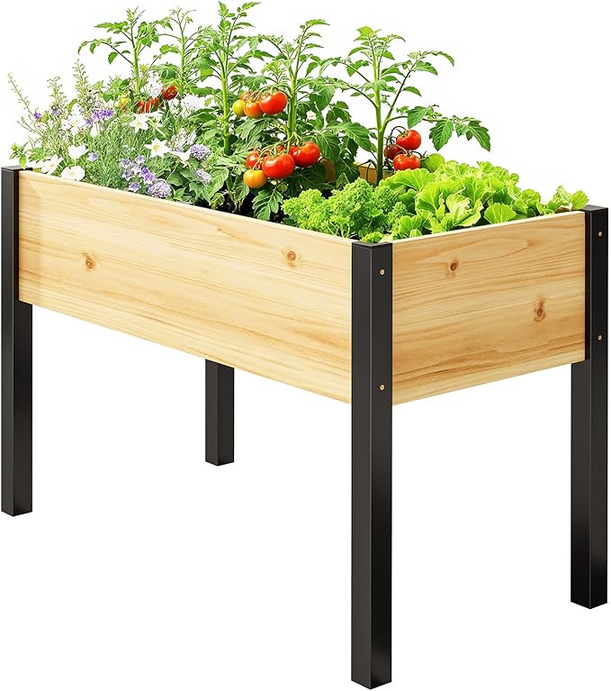 SUNYRISY Wooden Raised Garden Bed Outdoor with Metal Legs for Gardening 45.6 L x 23.6 W x 31.5 H Elevated Planter Garden Box Raised Bed for Vegetable Flower Herb