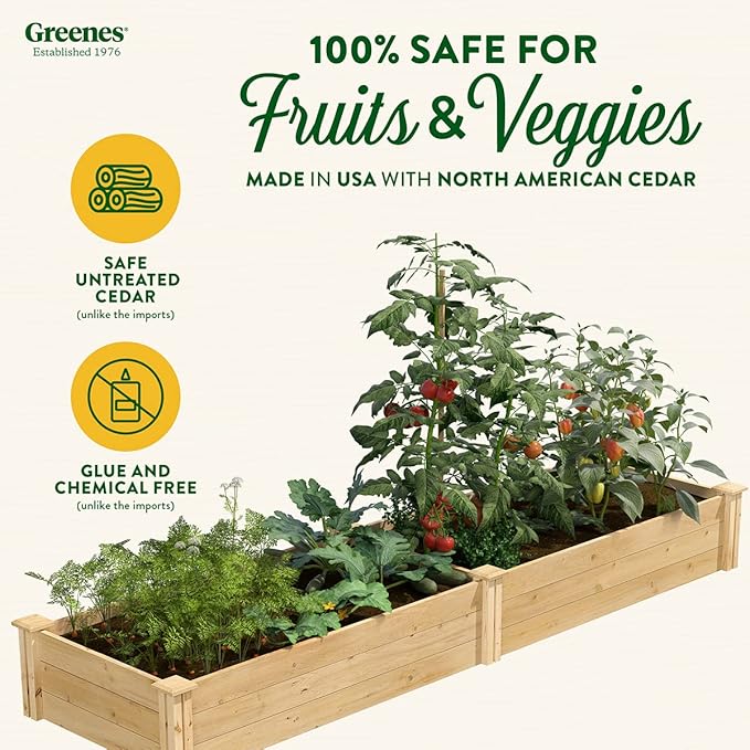 Greenes Fence Classic Cedar Raised Garden Bed 2' x 8' x 10.5 (1/2 Thick) - Made in USA with North American Cedar