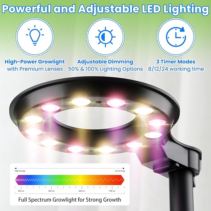 Indoor Plant Hydroponics Growing System Tower Kit with Grow lightHerb Vegetable Indoor Gardening System with Standing Floor Tall LED Grow LightsHeight Adjustable with StandTimerTrellis
