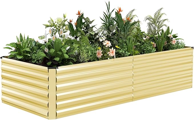8x4x2 ft Raised Garden Bed Large Metal Planter Raised Beds Planters for Outdoor Plants for Vegetables Flowers Herbs Fruits and Succulents.Yellow
