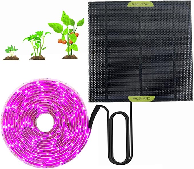 Yeory Solar Powered Grow Lights 16.4ft Plant Light Strip with Solar Panel Full Spectrum Grow Lights Heat Lamp for Outdoor Indoor Garden Greenhouse Supplies