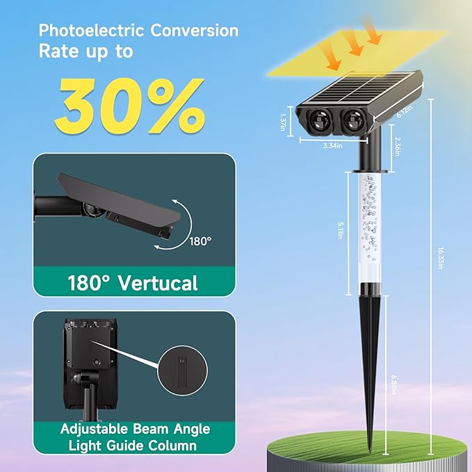 RGB Solar Spot Lights : 2 IN 1 Solar Lights Outdoor with 8 Lighting Modes &amp PC Light Guide Column for Tree Garden Yard Pathway | RGB Color Changing Landscape Lights | IP65 Waterproof | 12 Pack