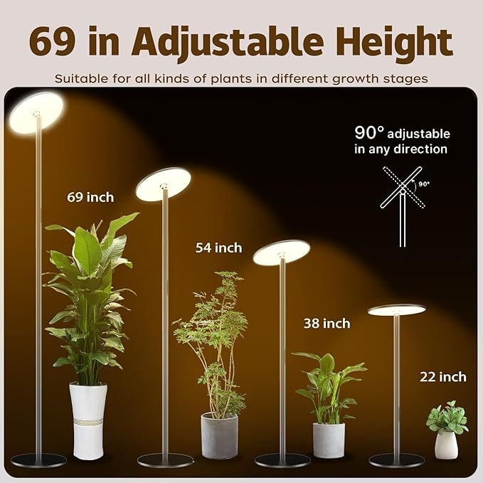 69'' Tall Grow Lights for Indoor Plants Full Spectrum 40W Sunlike Standing Plant Lights for Indoor Growing 10-Level Dimmable Adjustable Height for Various Plant Sizes