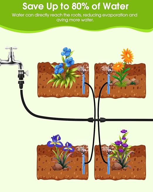 Automatic Lawn Sprinkler System with 32.8FT 8/12'' +16.4FT 4/7'' Tubing Kit G‑Type 360 Degree Rotation Sprinkler Watering for Drip Irrigation Watering Plants Yard &amp Lawn Care