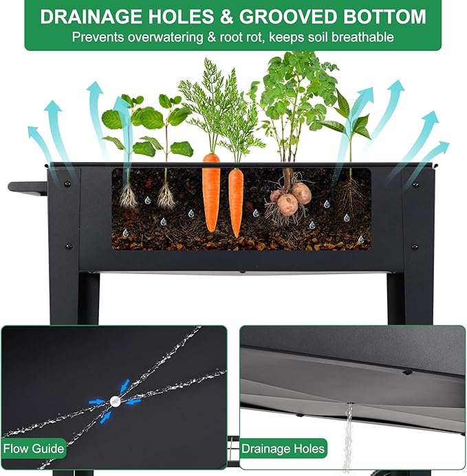 Elevated 32 Tall Raised Garden Bed with Legs and Wheels for Mobility Metal Planter Boxes Outdoor with Shelf Raised Bed for Gardening Vegetables/Herbs Backyard Patio Balcony Black