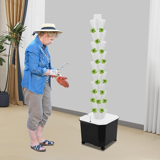 Hydroponic Vertical Growing System w/Timer 50 Pods Indoor Gardening System w/Water Circulation Hydronic Garden Tower Plants Germination Kit for Fruits Leafy Vegetables