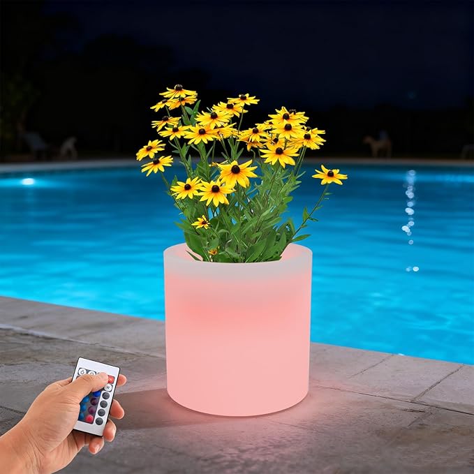 LED Planter Pot Light Cylinder Flower Planter Light Color Changing Vase Lamp Waterproof for Living Room Bedroom Yard Wedding Party Decor